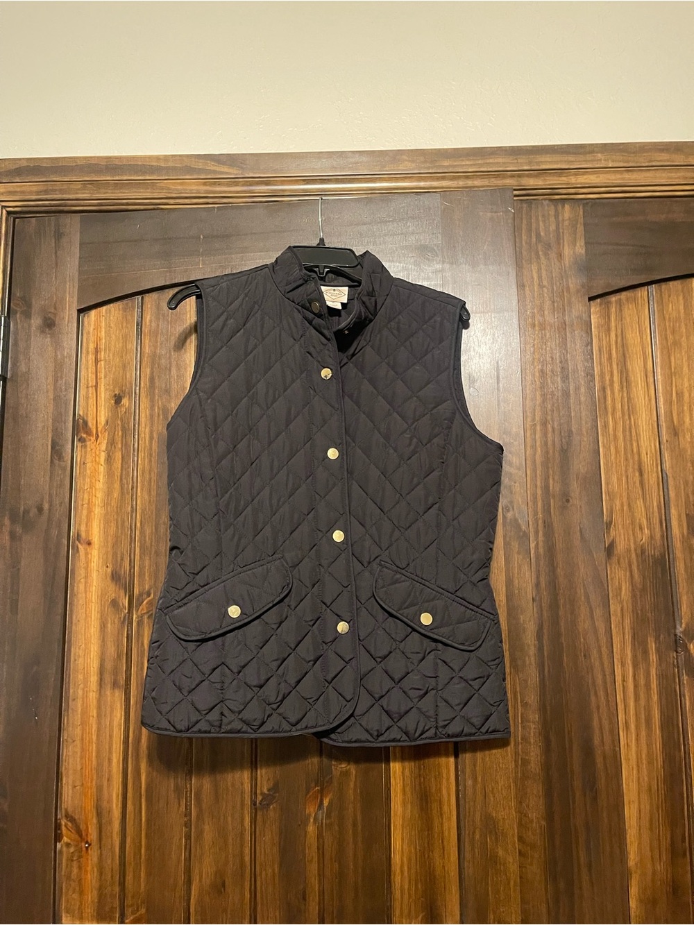 St. John's Bay Black Quilted Vest with Gold-Tone Snaps